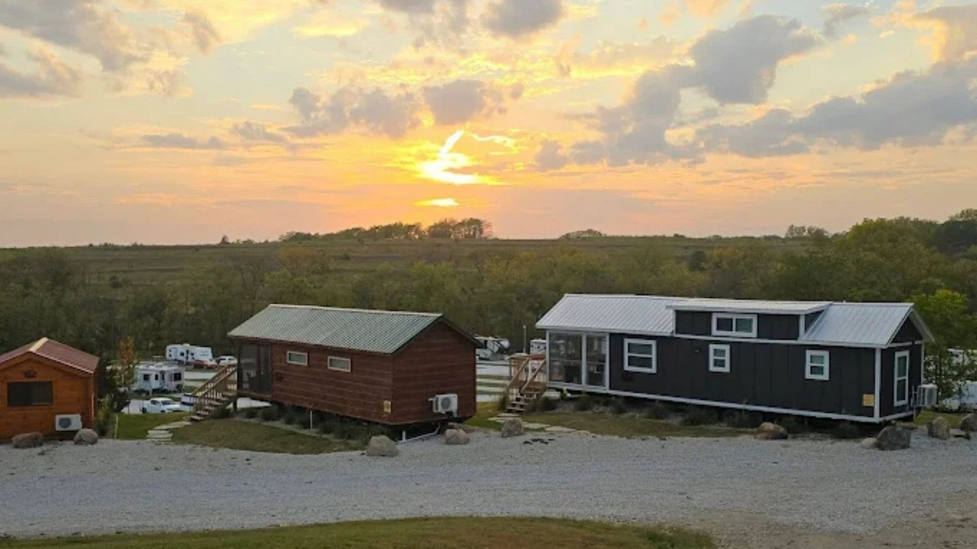 Sunset over cabins